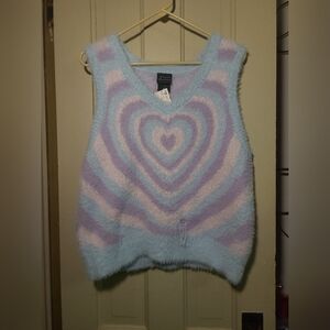 Sweet Society Blue and Pink Heart V-Neck Sweater Vest